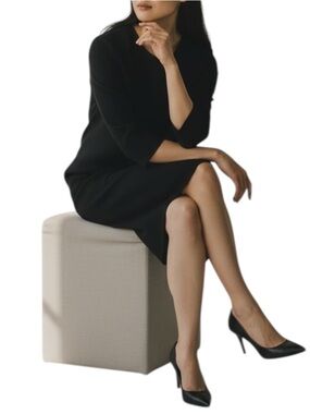 COS Black Ruched Shoulder 3/4 Sleeve Sheath Dress 2 X-Small